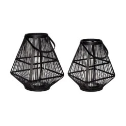Hubsch Lantaarns Bamboe Zwart- Set Van 2 Stuks